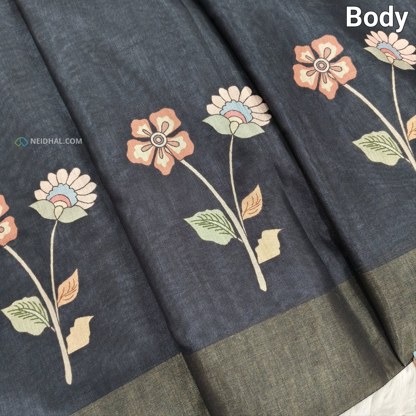 Black digital printed soft fancy silk cotton saree ns69-Neidhal