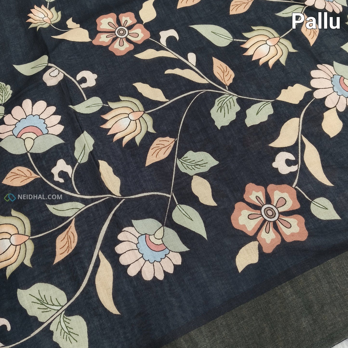 Black digital printed soft fancy silk cotton saree ns69-Neidhal