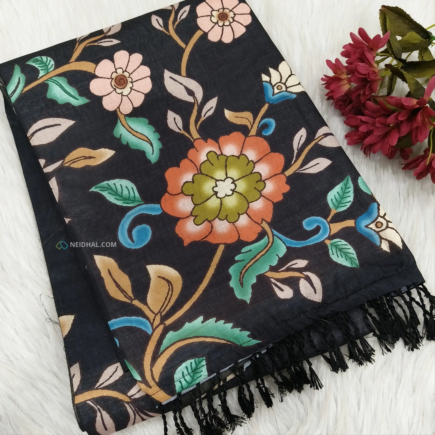 Black digital printed soft fancy silk cotton saree ns71-Neidhal