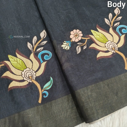 Black digital printed soft fancy silk cotton saree ns71-Neidhal