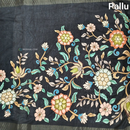 Black digital printed soft fancy silk cotton saree ns71-Neidhal