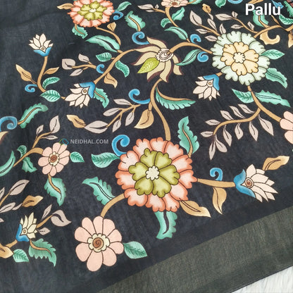 Black digital printed soft fancy silk cotton saree ns71-Neidhal