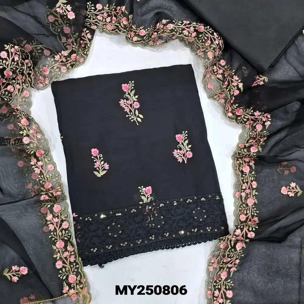 Black embroidered fancy silk cotton salwar material my250806-Neidhal