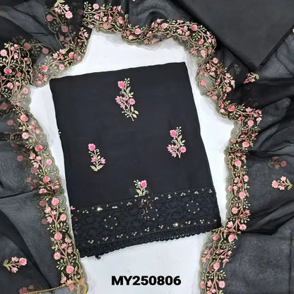 Black embroidered fancy silk cotton salwar material my250806-Neidhal