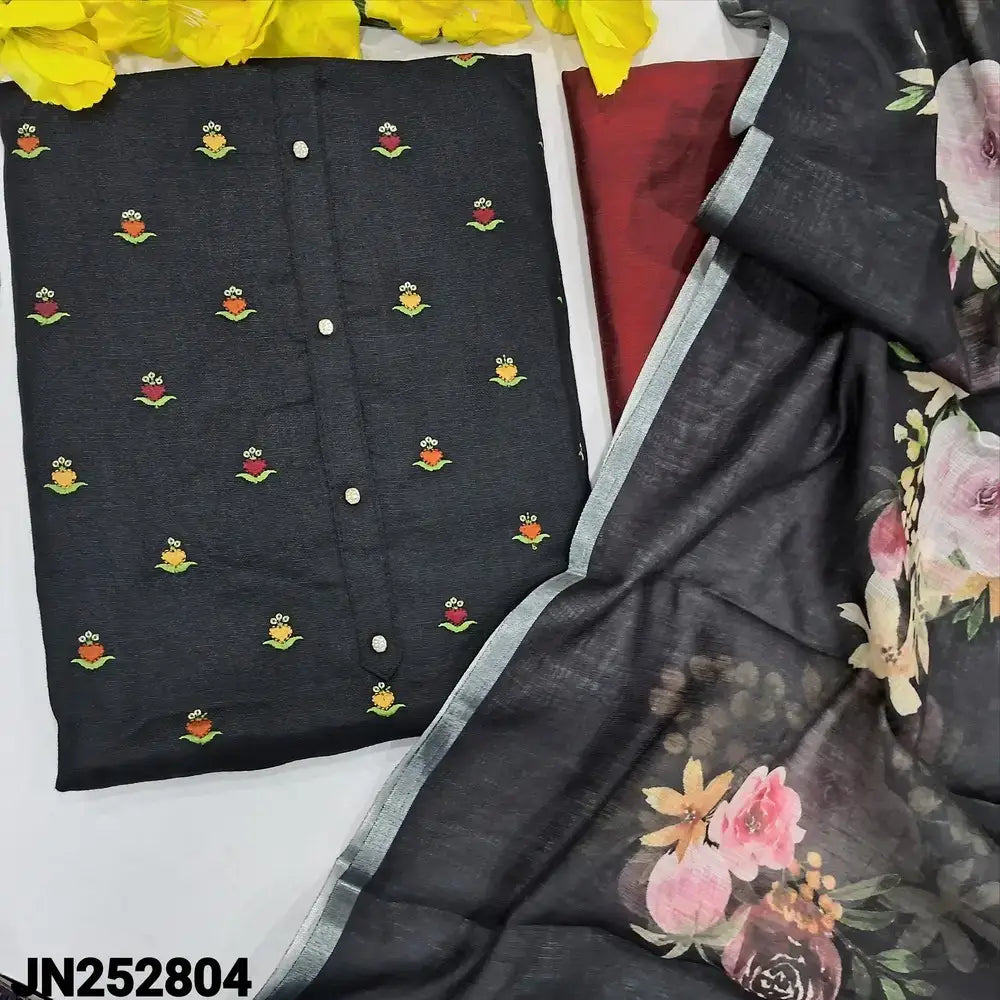 Black embroidered semi linen salwar material jn252804-Neidhal
