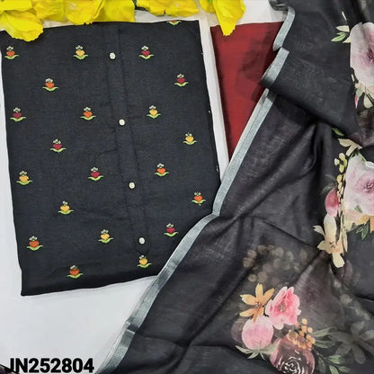 Black embroidered semi linen salwar material jn252804-Neidhal