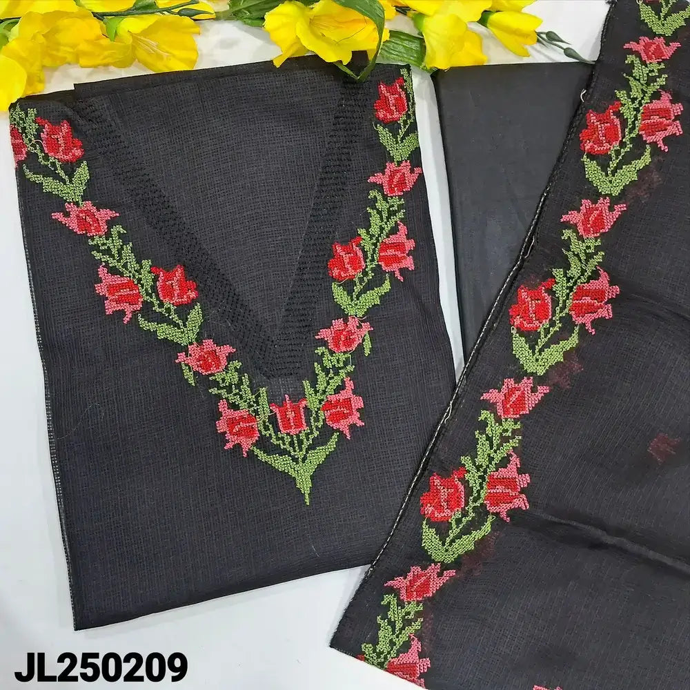 Black fancy kota silk cotton salwar material jl250209-Neidhal