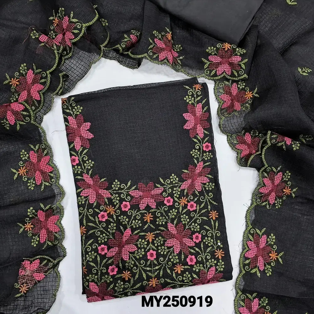 Black fancy kota silk cotton salwar material my250919-Neidhal