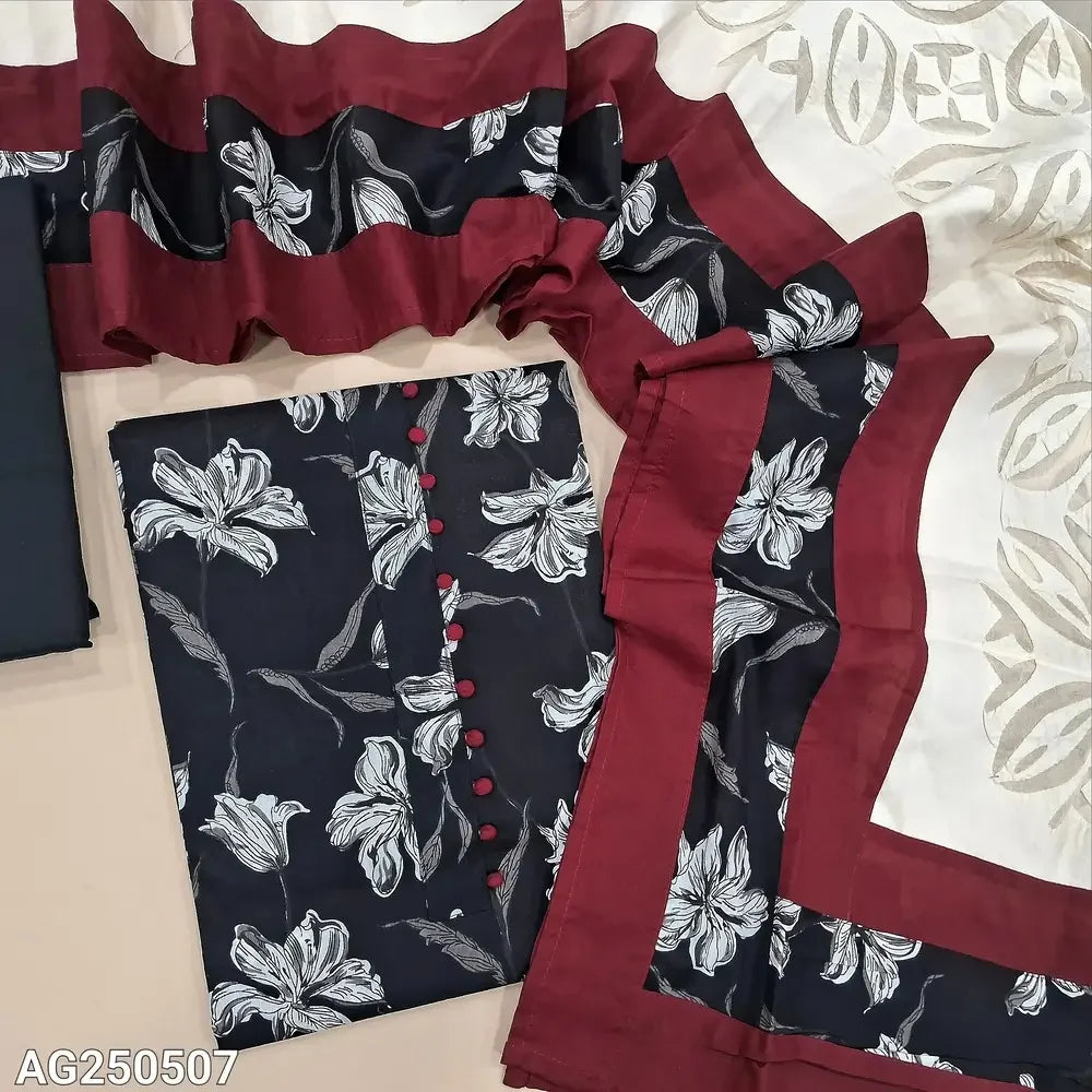 Black floral printed cotton salwar material ag250507-Neidhal