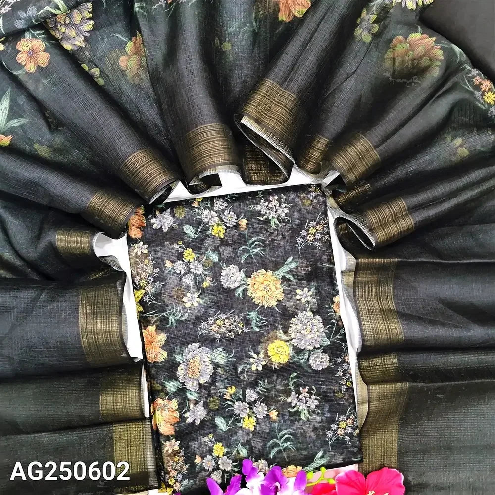 Black floral printed fancy kota silk cotton salwar material ag250602-Neidhal
