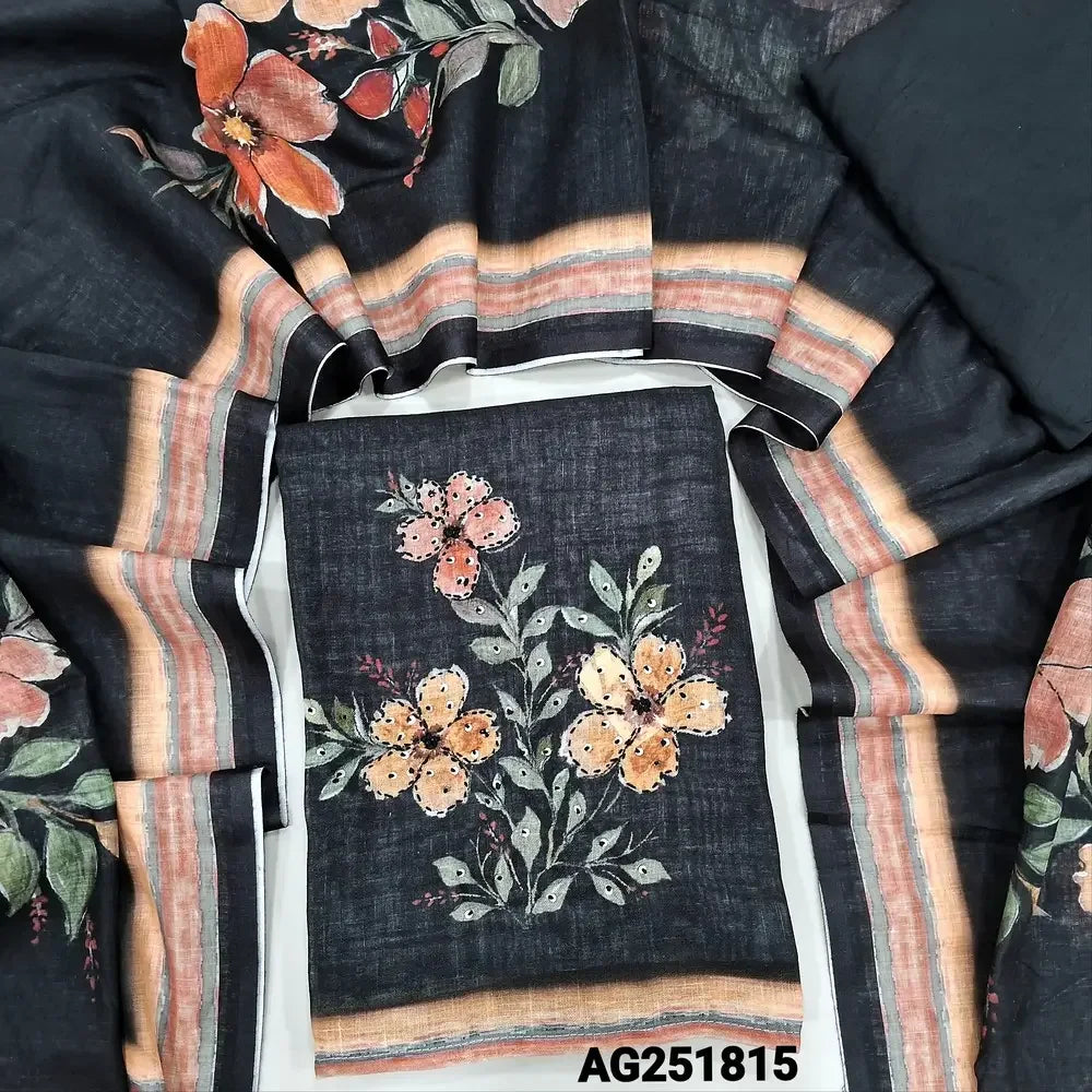 Black floral printed premium linen salwar material ag251815 Neidhal