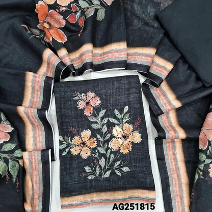 Black floral printed premium linen salwar material ag251815 Neidhal