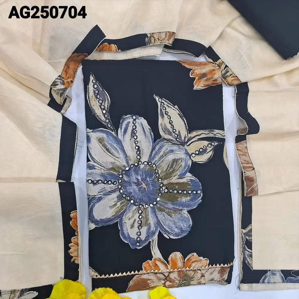 Black floral printed satin cotton salwar material ag250704-Neidhal