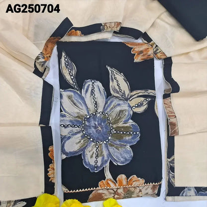 Black floral printed satin cotton salwar material ag250704-Neidhal
