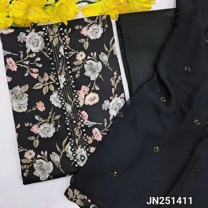Black floral printed satin cotton salwar material jn251411-Neidhal