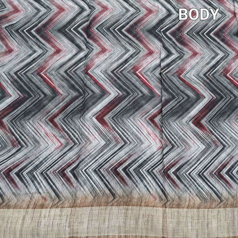 Black grey digital printed slub silk cotton saree ns185-Neidhal