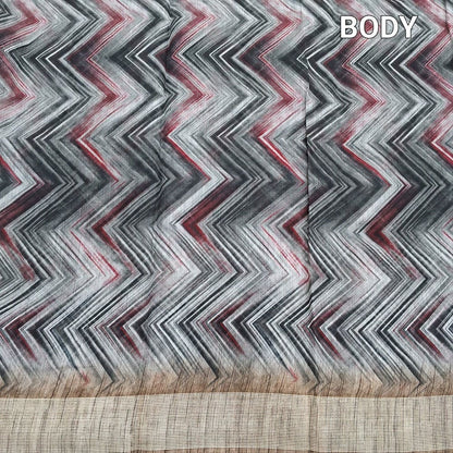 Black grey digital printed slub silk cotton saree ns185-Neidhal