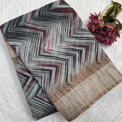 Black grey digital printed slub silk cotton saree ns185-Neidhal