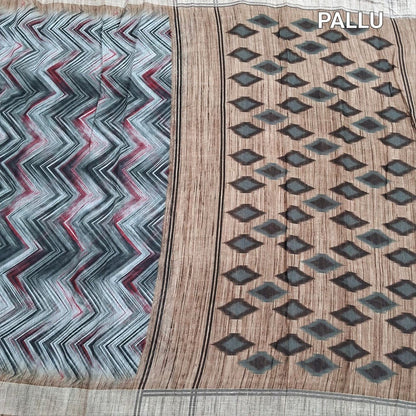 Black grey digital printed slub silk cotton saree ns185-Neidhal