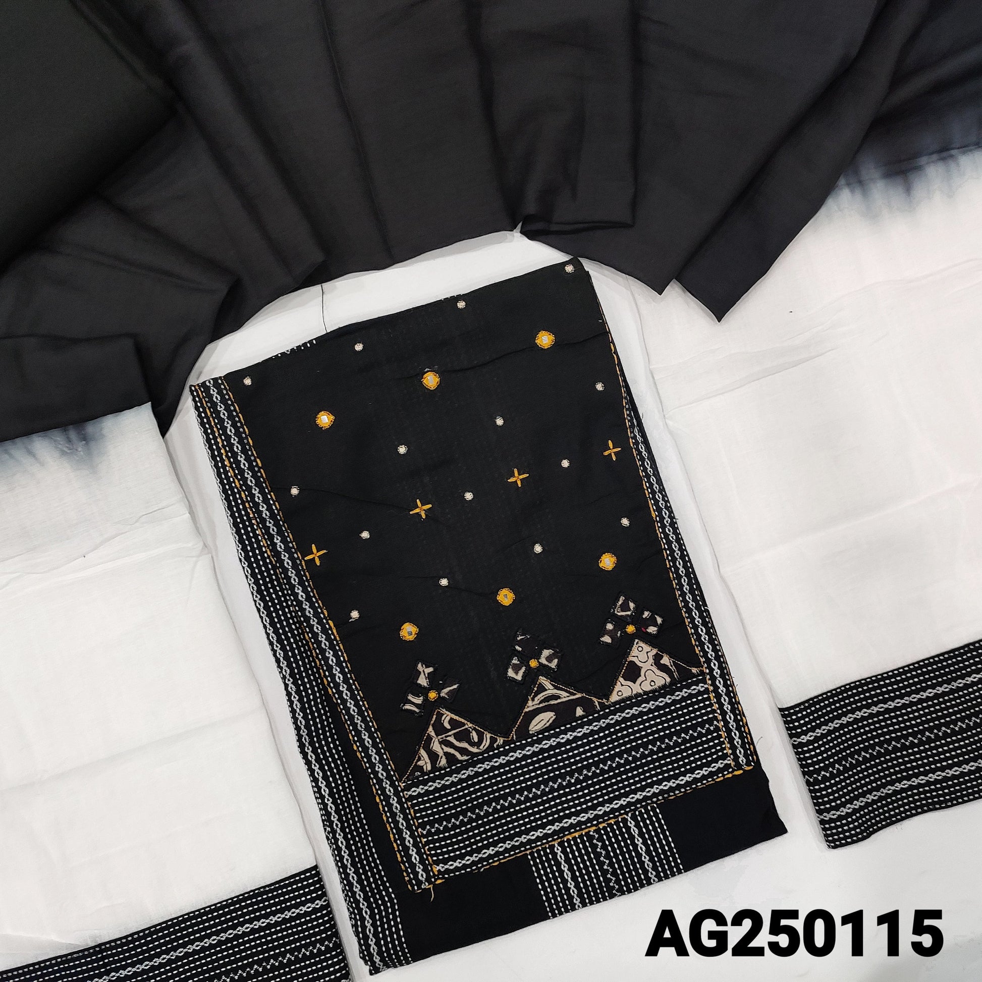 Black handloom cotton salwar material ag250115 Neidhal