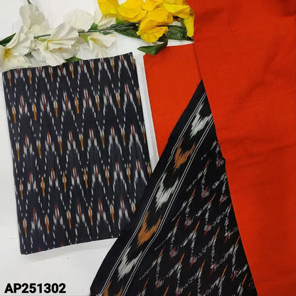 Black ikat woven handloom cotton salwar material ap251302-Neidhal