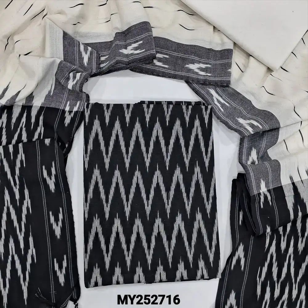Black ikat woven handloom cotton salwar material my252716-Neidhal