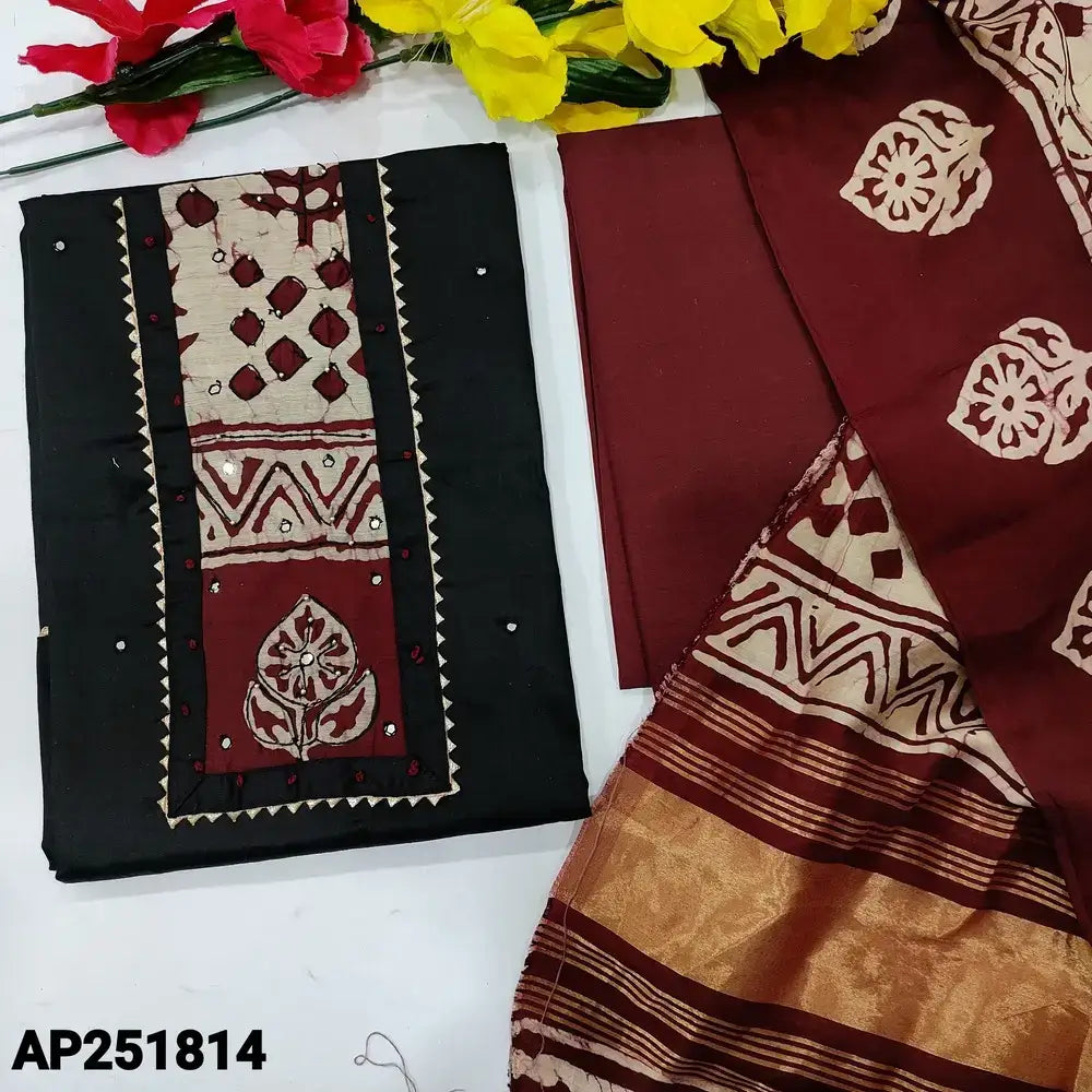 Black Jam Cotton Salwar Material with Batik Dyed Dupatta & Faux Mirror