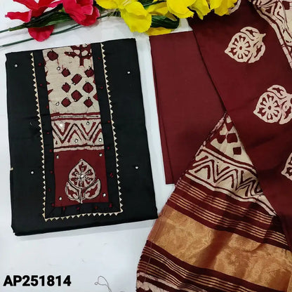 Black Jam Cotton Salwar Material with Batik Dyed Dupatta & Faux Mirror