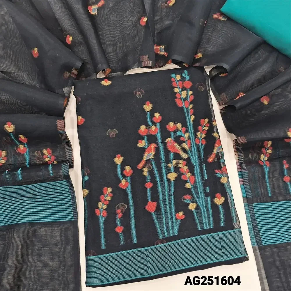 Black jamdani woven premium silk cotton salwar material ag251604-Neidhal