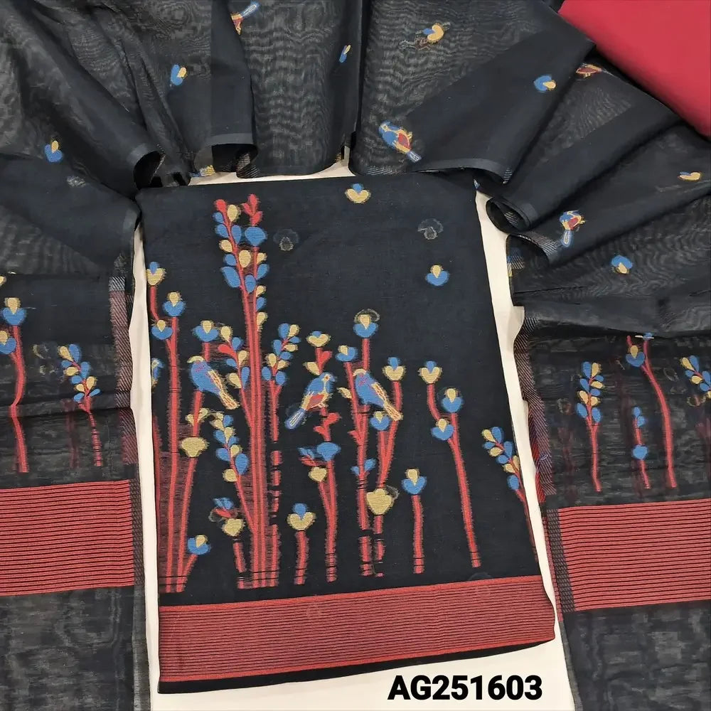 Black jamdani woven premium silk cotton salwar material ag251603-Neidhal
