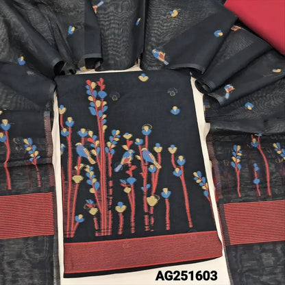 Black jamdani woven premium silk cotton salwar material ag251603-Neidhal