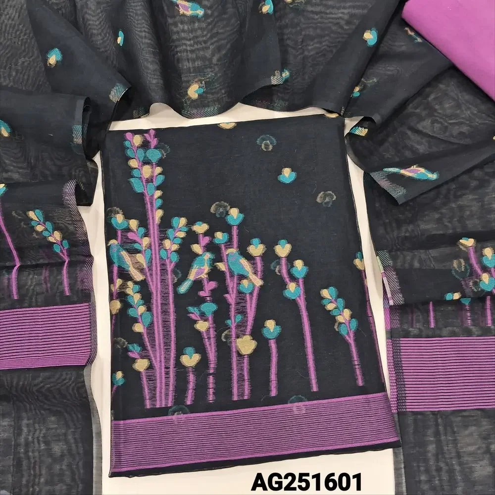 Black jamdani woven premium silk cotton salwar material ag251601-Neidhal