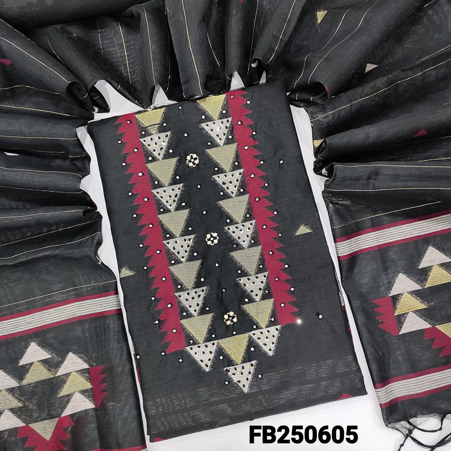 Black Jamdani Woven Premium Silk Cotton Salwar Material FB250605– Neidhal