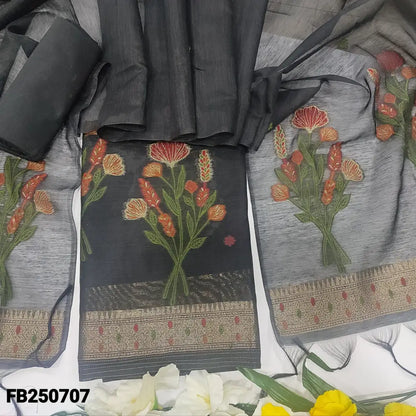 CODE FB250707: Black jamdani woven premium silk cotton unstitched salwar material(thin fabric lining needed)matching