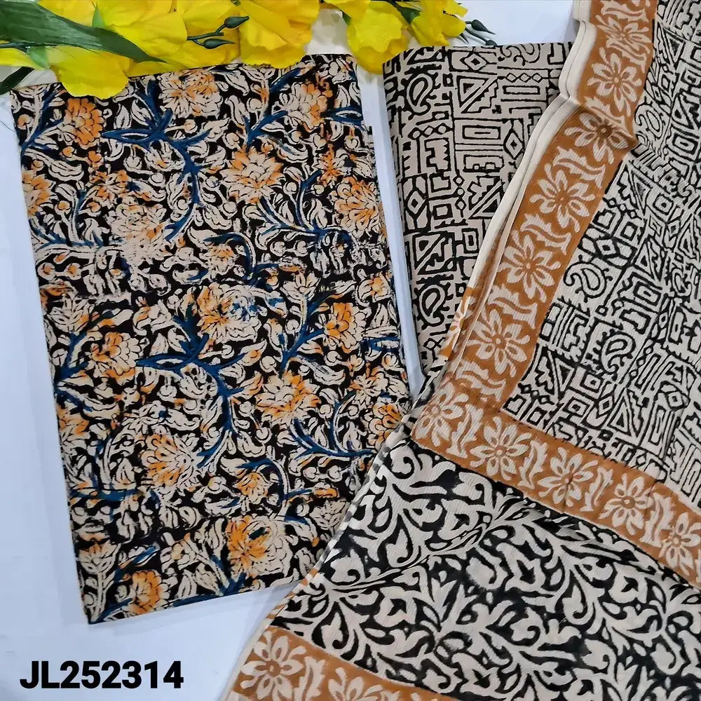 Black kalamkari block printed cotton salwar material jl252314-Neidhal