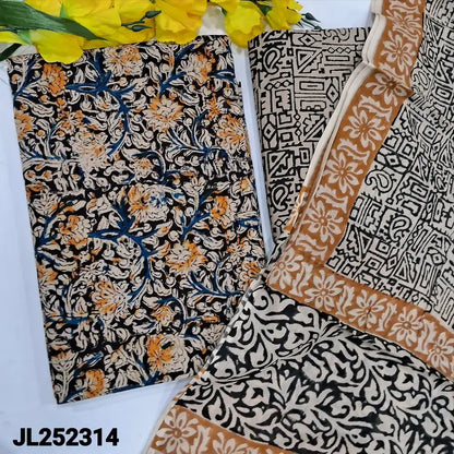Black kalamkari block printed cotton salwar material jl252314-Neidhal