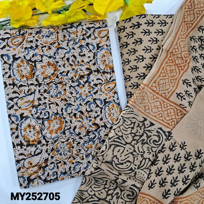 Black kalamkari block printed cotton salwar material my252705-Neidhal