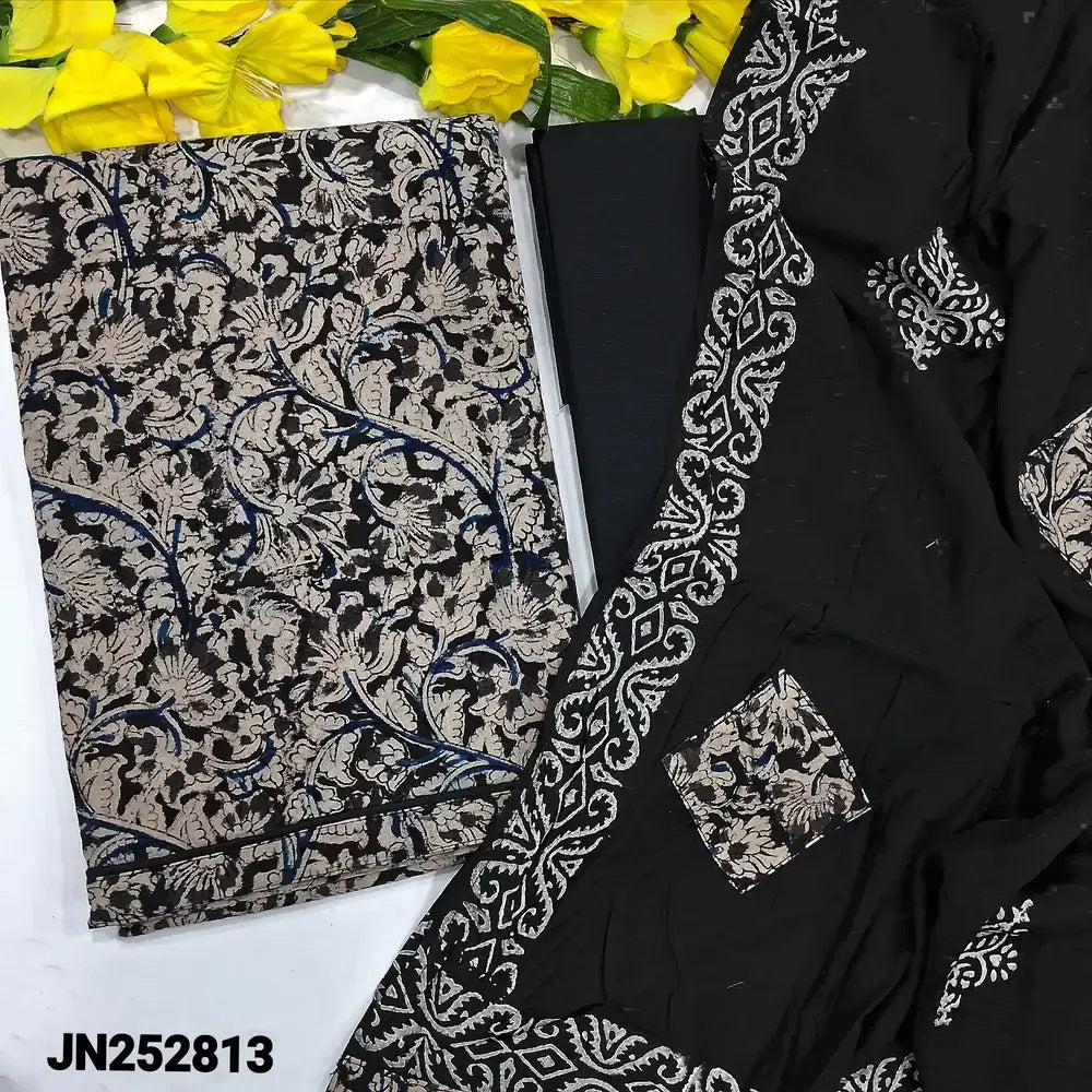 Black kalamkari block printed pure cotton salwar material jn252813-Neidhal