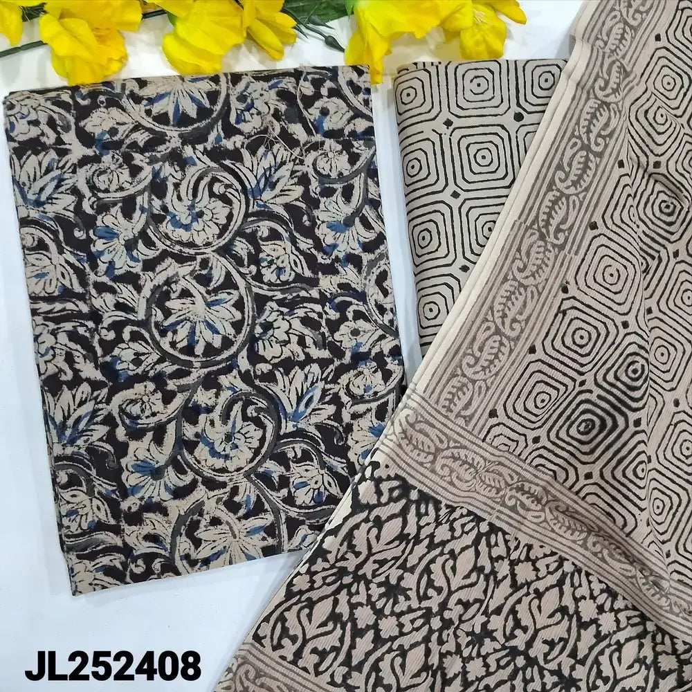 Black kalamkari block printed pure cotton salwar material jl252408-Neidhal