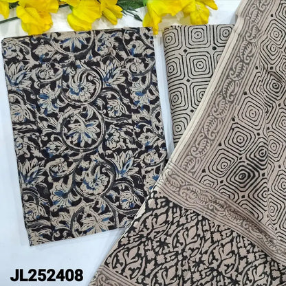 Black kalamkari block printed pure cotton salwar material jl252408-Neidhal