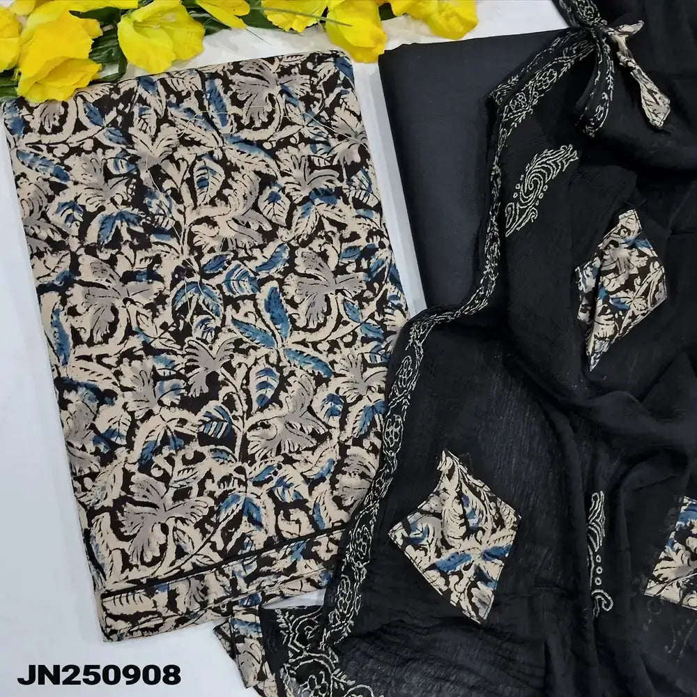 Black kalamkari block printed pure cotton salwar material jn250908-Neidhal