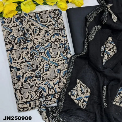 Black kalamkari block printed pure cotton salwar material jn250908-Neidhal