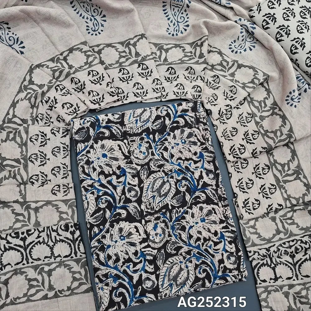 Black kalamkari hand block printed pure cotton salwar material ag252315 Neidhal