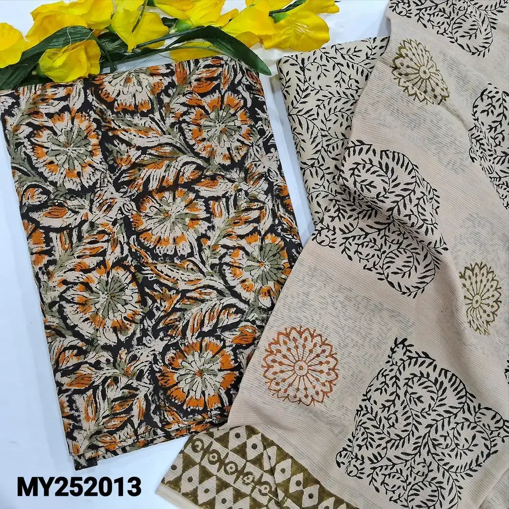 Black kalamkari printed cotton salwar material my252013-Neidhal