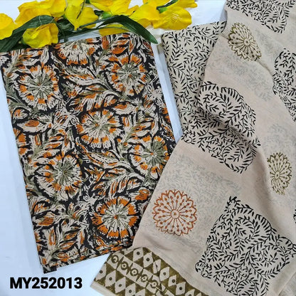 Black kalamkari printed cotton salwar material my252013-Neidhal