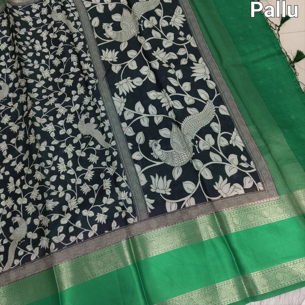 Black kalamkari printed pure kota silk saree ns176-Neidhal