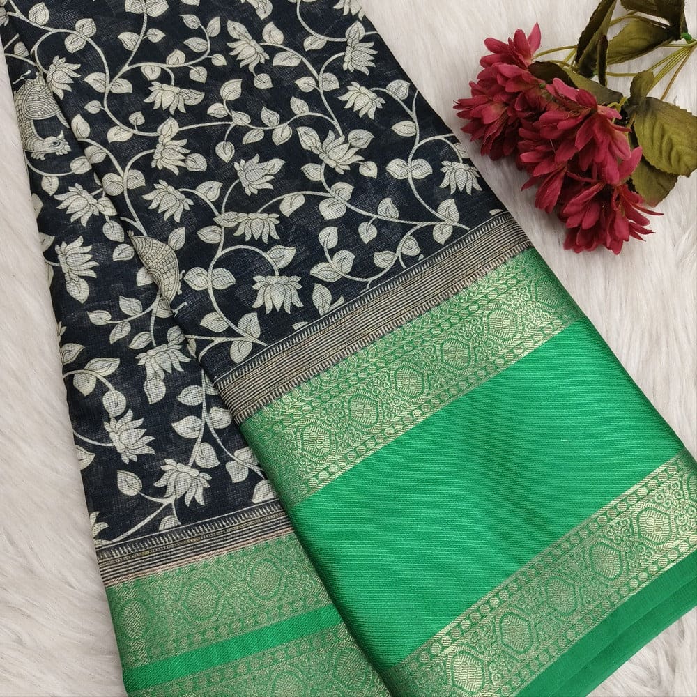 Black kalamkari printed pure kota silk saree ns176-Neidhal