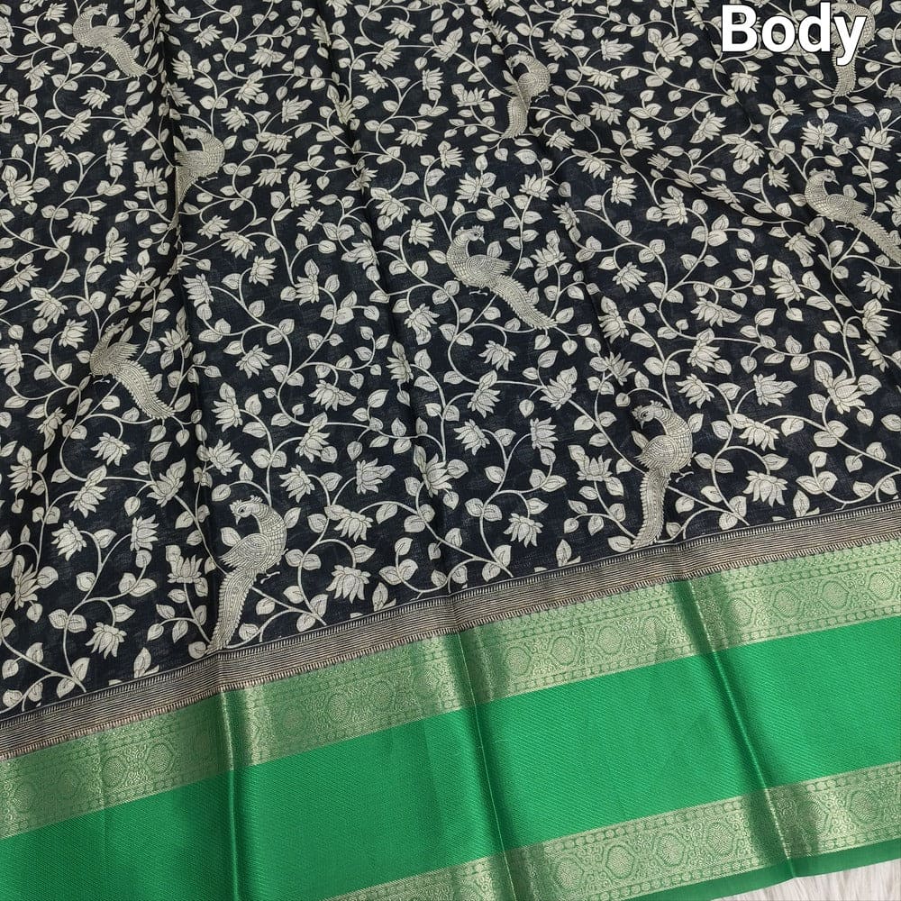 Black kalamkari printed pure kota silk saree ns176-Neidhal