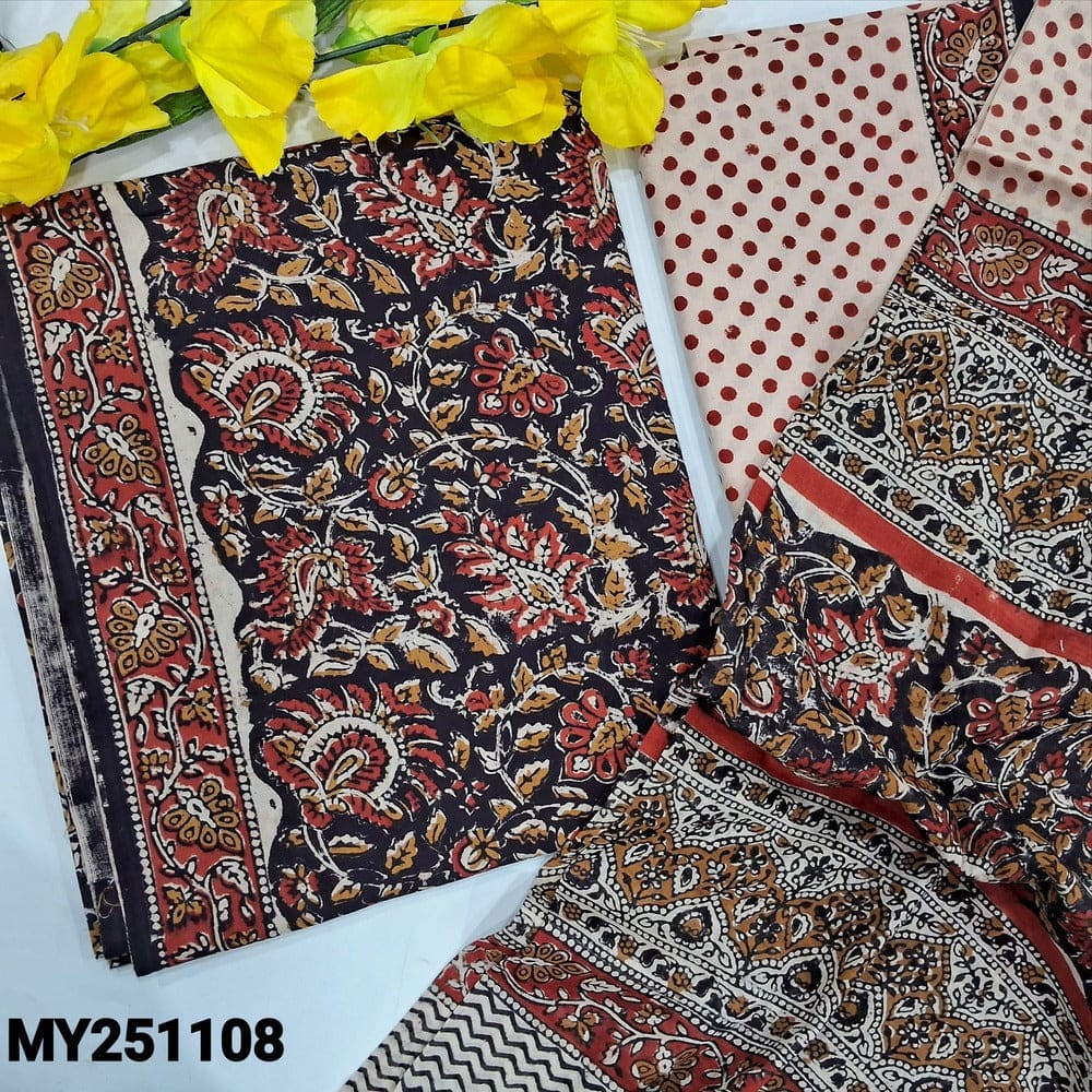 Black kalamkari printed soft cotton salwar material my251108-Neidhal