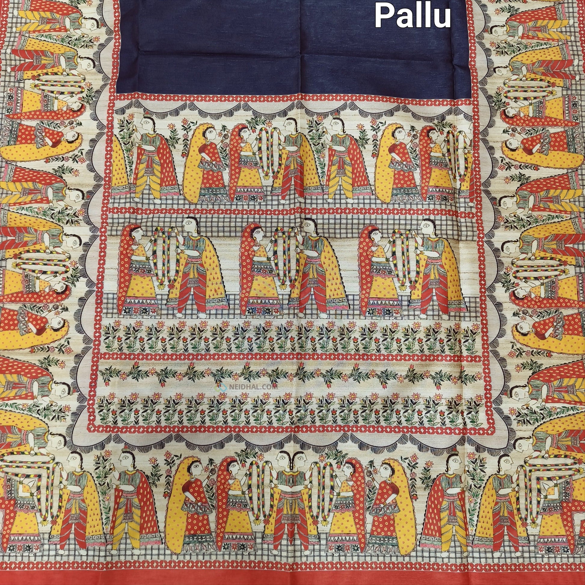 Black Madhubani Silk Saree With Pallu and Blouse | Neidhal